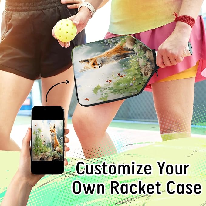 Watercolour Fox Flower Butterfly Universal Pickleball Paddle Cover 12.4 × 9.45 inch Racket Sleeve with Handle Strap Mesh Pocket Fits USAPA Standard Widebody Paddles 2 PCS