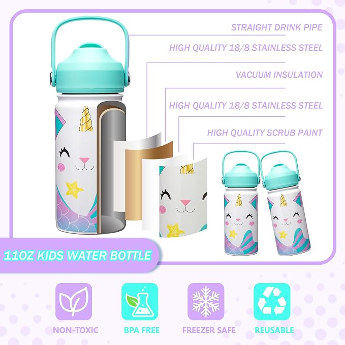 Unicorn Lunch Box for Girls Bento Box for Kids with Ice Pack,Stainless Steel Water Bottle Set Utensils Set Food Container for School Girls Kids Back to School Supplies