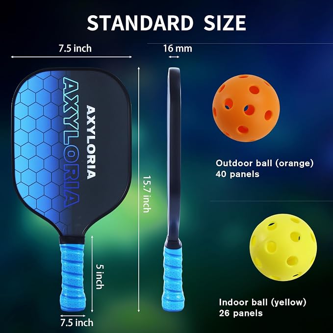Pickleball Paddles Set of 4, USAPA Approved Pickleball Set with 4 Assorted Colors, Fiberglass Surface with Honeycomb Core, Includes 4 Paddles, 4 Balls, 1 Bag, for Tournament and Group Play