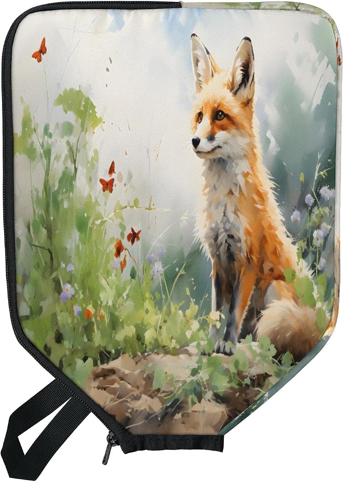 Watercolour Fox Flower Butterfly Universal Pickleball Paddle Cover 12.4 × 9.45 inch Racket Sleeve with Handle Strap Mesh Pocket Fits USAPA Standard Widebody Paddles 2 PCS