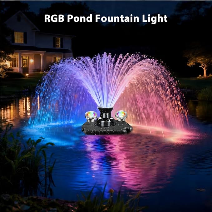 LyLmLe LED Pond Lights with APP Control, 6W SS316 Stainless Steel RGB Underwater Fountain Light with 12V Transformer, IP68 Waterproof Outdoor Underwater Lights for Pond Waterfall, Black Wire(2-Spots)