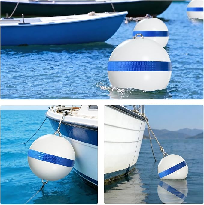 Mooring Buoy Boat Mooring Ball Float with Reflective Blue Stripe to Protect Boat,12/15/18 Inch Illuminated Buoy