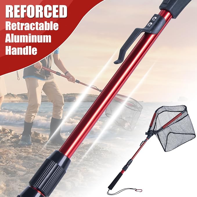 Goture Floating Fishing Net with Assist Handle, Aluminum Alloy Fixed or Telescoping Pole Handle, PVC Coated Nylon Mesh, Foldable Fish Landing Net, Carry Bag for Kayak, Fly, Bass, Trout Fishing