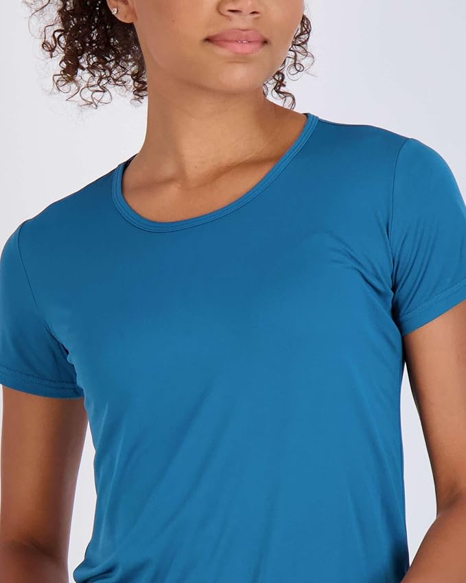 Real Essentials 5 Pack: Women's Short Sleeve T-Shirts Workout Tops Fitness Pilates Gym Activewear Athletic (Plus Available)