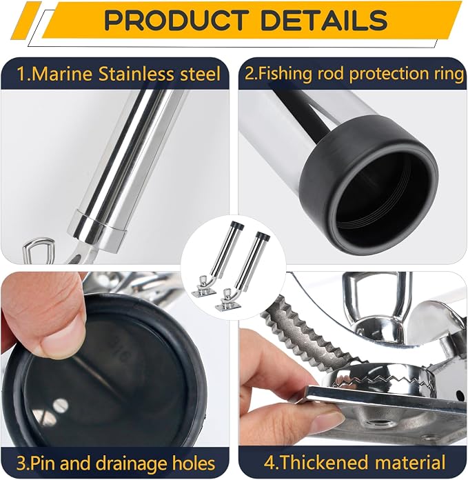 2Pcs Fishing Rod Holder, 360 Adjustable Rod Outrigger, 316 Stainless Steel Fishing Pole Support for Marine Boat Yacht