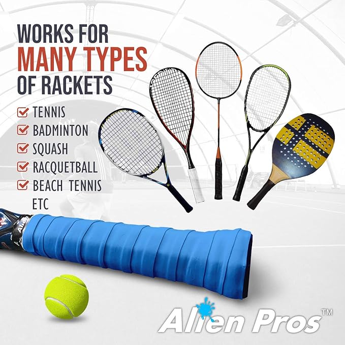 ALIEN PROS Tennis Racket Grip Tape - Precut and Dry Feel Tennis Grip - Tennis Overgrip Grip Tape Tennis Racket - Wrap Your Racquet for High Performance