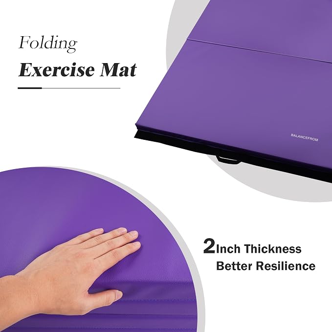 Fitvids 4'x8'x1.9" Gymnastics Mat, Home Exercise Mat with Carrying Handles, Folding Gym Workout Tumbling Mat for Yoga, Pilates, Stretching, MMA, Core Workouts, Fitness Aerobics Mats for Gym Training