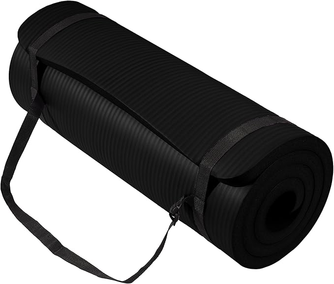 Signature Fitness Extra Thick High-Density Foam Yoga Mat – Multiple Thicknesses (1/2" & 1") / Multiple Colors – Double-Sided Non-Slip Surface – with Carrying Strap for Pilates, Yoga & Home Workouts
