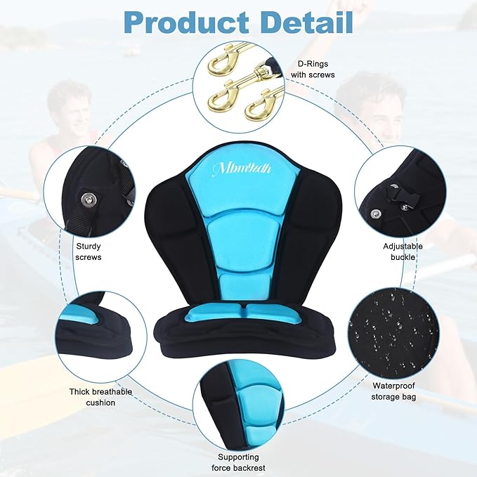 Thickened Kayak Seat,Kayak Seats with Back Support– Cushioned Canoe Backrest with Sit-On-Top Design, Padded Back Support for SUP Paddle Boards, Rafting, Fishing