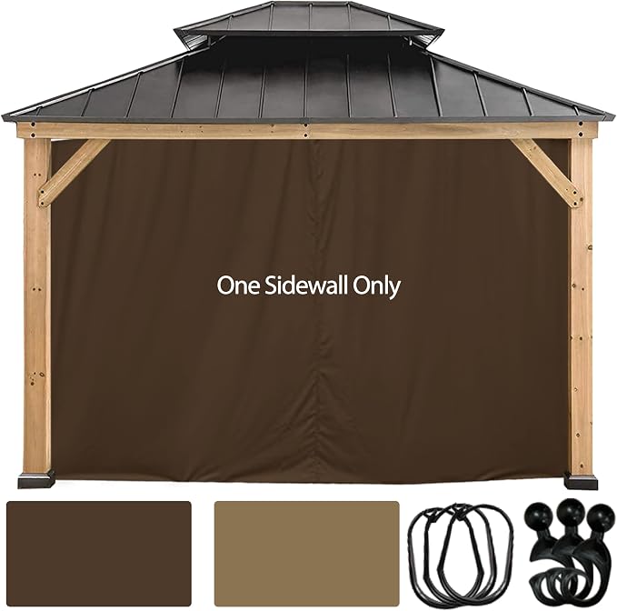 Coastshade Gazebo Pergola Canopy Panel Sidewalls Replacement 12ft Gazebo Pergola Privacy Panels Sidewall for Gazebos with 14Curtain Rings &14Rail Hooks, Brown