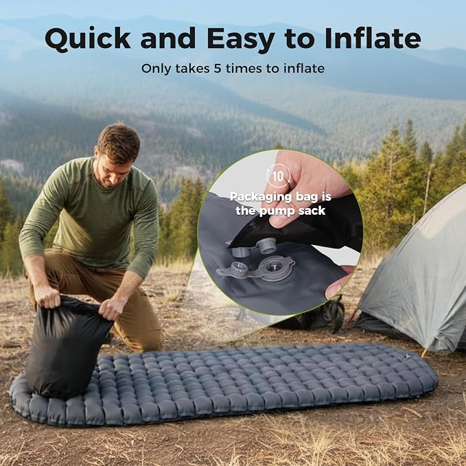 ATEPA ThermAir Ultralight Mummy Sleeping Pad for Backpacking, 6.5 R-Value Insulated Camping Air Mattress with Pump Sack, Compact Inflatable Sleeping Mat, Wide Long Size 72"x21"
