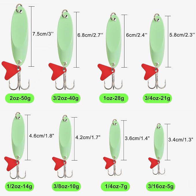 Fishing Spoons Lures, 8/10pcs Trout Spoon Lures Kit 1/5oz-2oz Hard Metal Spinner Baits for Salmon Bass Trout Pike Crappie Walleye Saltwater Freshwater Fishing Gear