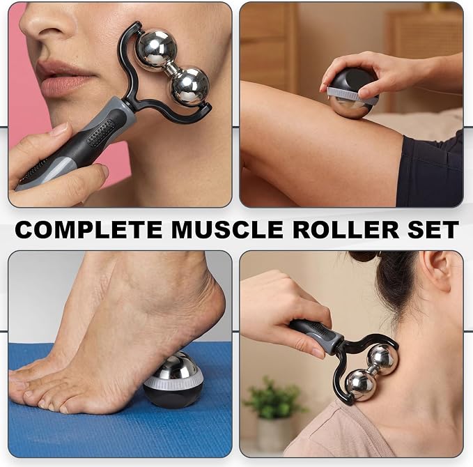 Ceenna 2 Pcs Massage Ball Roller Ice Cold and Hot for Deep Tissue and Sore Muscle Relief Manual Self Massage Ball with Drawstring Bag for Muscle, Neck, Back, Foot, Body, Ergonomic Handle, Portable