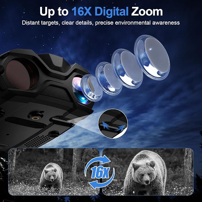 WARMTUYO Night Vision Goggles, 4K Binoculars with Camera, 3.5" HD Display and 32GB TF Card, 9 Gear Night Vision, 16X Digital Zoom, 5000mAh Battery Nightvision