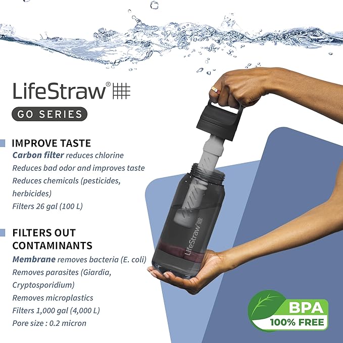 LifeStraw Go Series — BPA-Free Water Filter Bottle for Travel and Everyday Use removes Bacteria, Parasites and Microplastics, Improves Taste, 1L, Nordic Noir'