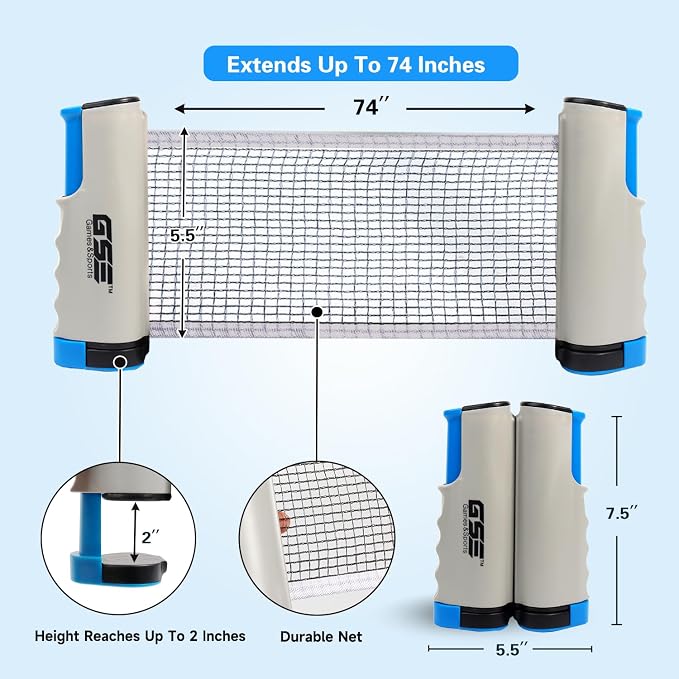 GSE Games & Sports Expert Adjustable Retractable Ping Pong Net Set & Post. Professional Table Tennis Rackets and Balls, Net with Posts and Storage Bag - Pingpong Paddle and Game Table Accessories. | Adjustable