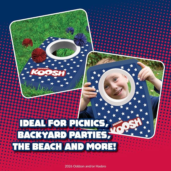 Koosh Kornhole 4th of July - Cornhole Set for Kids - Outdoor Toys for Boys and Girls - Perfect for Beginners - Preschool Toys, Easy Storage, 1 Kornhole Board, 6 Koosh Balls Included, Ages 5+
