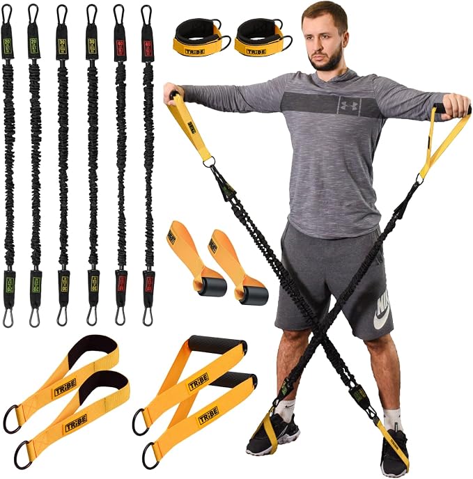Tube Resistance Bands for Working Out Men and Women - 180lb Exercise Bands Set with Handles, Resistance Band Bar, Ankle Straps, Foot Straps, Door Anchor for Home Gym Strength