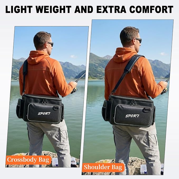 AUMTISC Fishing Tackle Bags, Tackle Box Organizer Gear Storage Bag, Freshwater or Saltwater Fishing Accessories Bags, Waterproof Fishing Bag with Detachable Shoulder Strap for 3700 Tackle Box, Grey