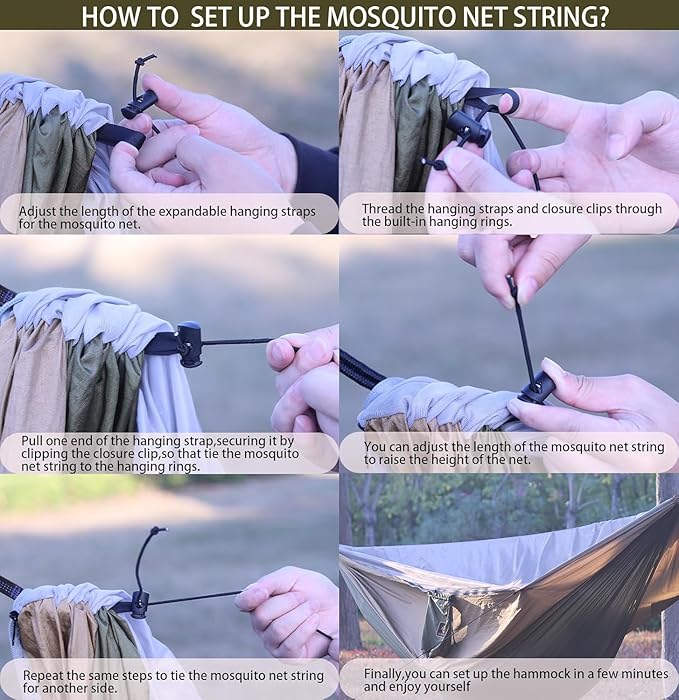 Camping Hammock with Mosquito Net,Lightweight 210T Nylon Hammocks,Portable Hammock with 10ft Tree Straps,Camping Gear Must Haves for Travel Hiking Backpacking Beach Patio-Green&Khaki