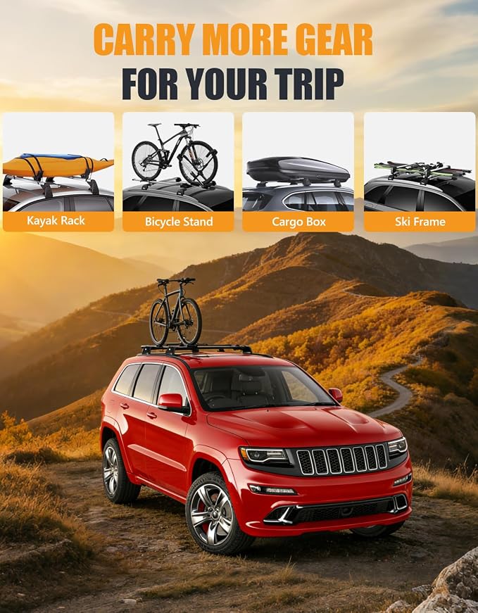 KINGGERI 330lbs Lockable Roof Racks Cross Bars Fit for Jeep Grand Cherokee Altitude & SRT & Trackhawk with Roof Black Moldings 2011-2022, Anti-Theft Aluminum Rails Crossbars Cargo Luggage