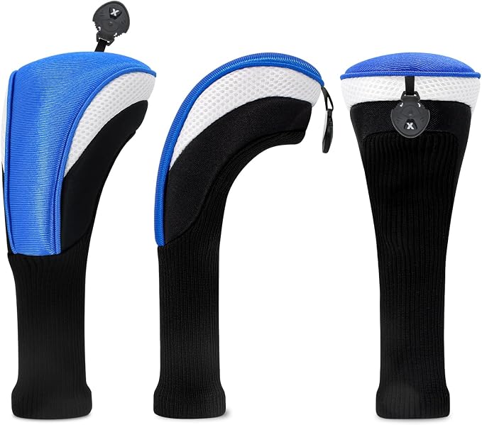 Golf Club Head Covers for Woods 3/4/5/6 Pieces Long Neck Mesh Sports Golf Club Headcovers Set with Interchangeable No. Tags 3 4 5 6 7 X Golf Accessories for Men Women