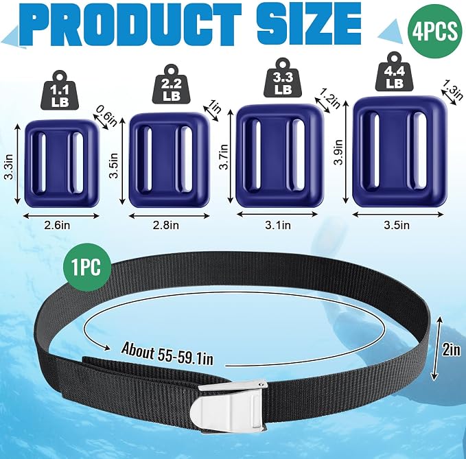 Tellegloww 4 Pcs Dive Weights Belt for Scuba Diving Coated Dive Weights Nylon Dives Belt with 1 Metal Quick Release Buckle for Free Diving Spear Fishing