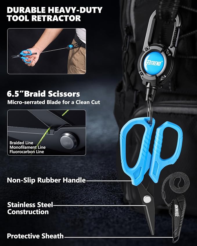 Fishing Tool Kit, Fishing Gear and Gifts for Men | Fishing Plier with Sheath, Fillet Knife, Fishing Scissors, Fish Lip Gripper, Tool Retractor, Keychain Bottle Opener
