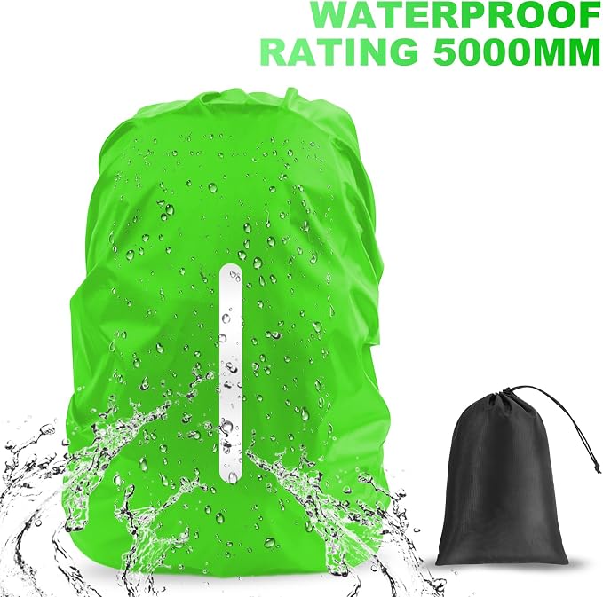 LAMA 2 Pack Waterproof Rain Cover for Backpack, Reflective Rainproof Protector for Anti-Dust and Anti-Theft, S Size (for 18L-25L Backpack), 1 Pcs Green + 1 Pcs Black