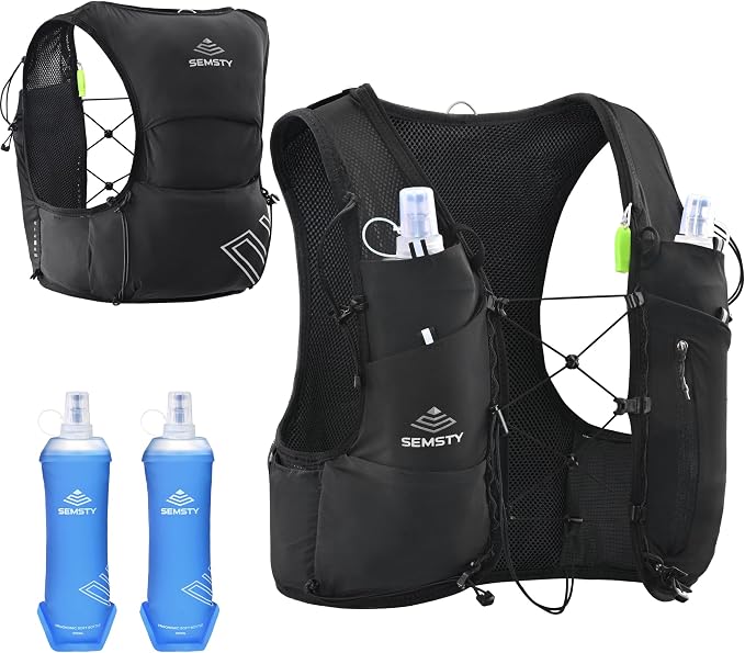 Running Hydration Vest 5L, Running Backpack with 2x500ml Soft Flask, Lightweight Water Backpack Reflective Trail Running Vest for Running Hiking Cycling