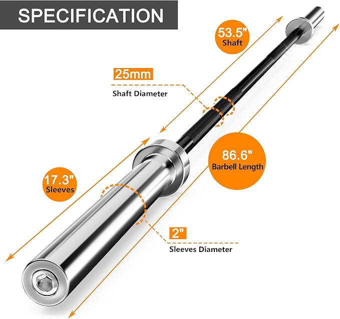 Olympic Barbell Weight Bar for Weightlifting, Bench Press Bar 7ft/6ft/5ft for Strength Training, Rated 500lbs/400lbs/330lbs Weight Capacity