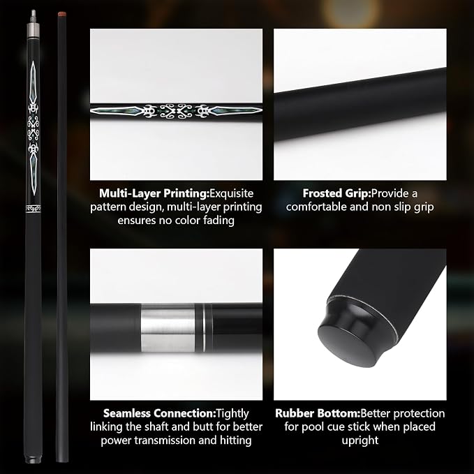 Pool Cue Stick with Hard Case 13mm 6-Layer Tip Professional Pool Cue Stick Fiberglass Pool Cue Billiards Cue Stick for Adults Men Players, 19 Oz, 57"