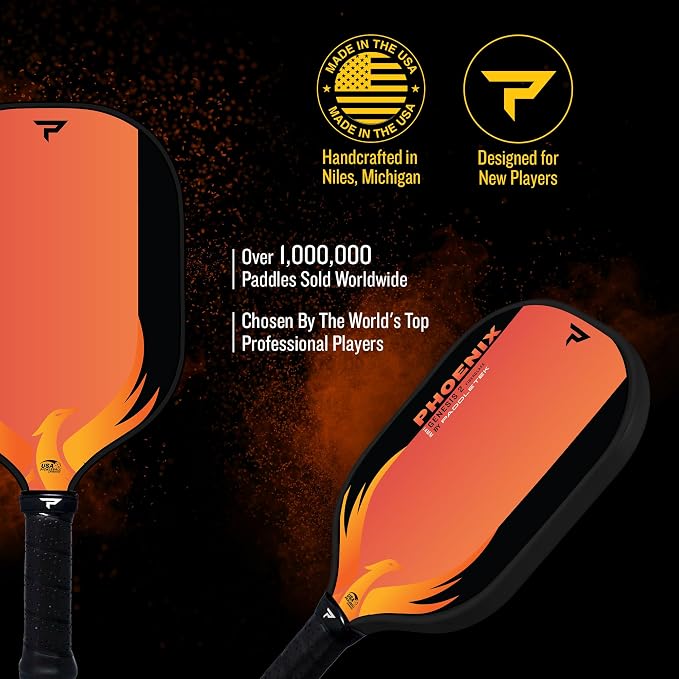 Paddletek Phoenix Genesis 2 – 14mm Pickleball Paddle – Fiberglass Composite Face – Easy Power & Soft Feel – USAPA Approved Pickle Ball Paddle – 5.25 Inch Handle