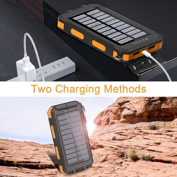 YELOMIN 38800mAh Solar Power Bank, Portable Charger USB-C Fast Charging Compatible with iPhone Samsung, Dual LED Flashlight Battery Pack, 3 Output Backup Charger for Camping Hiking Outdoor Emergency