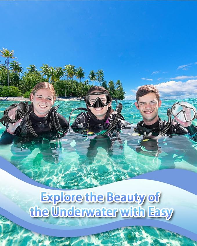 Snorkeling Gear for Adults, Adult Snorkel Set with Panoramic Anti-Leak and Anti-Fog Tempered Glass Snorkel Mask, Dry Top Snorkel, Snorkle Mask Set Adult with Mesh Bag Ear Plug for Snorkeling
