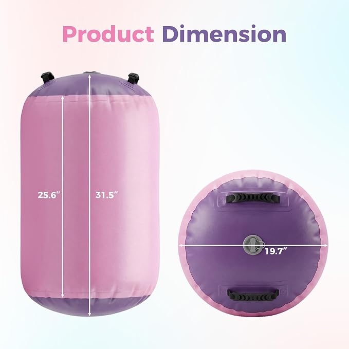 Gymnastics Air Roller Air Barrel Inflatable Tumbling Mat, Gymnastics Air Barrel Inflatable Tumbling Mat, Tumble Track Backhandspring Mat Gymnastic Equipment for Yoga Training Cheerleading Home Use, 20in x 20in x 31in, Pink