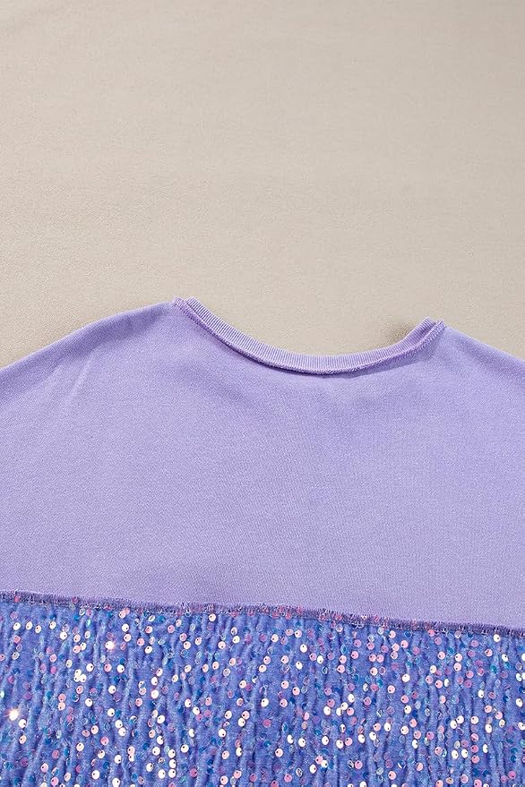 Chvity Sweatshirts for Women Sequin Patchwork High Low Hem Henley Oversize Soft Casual 2025 Fall Sweatshirt