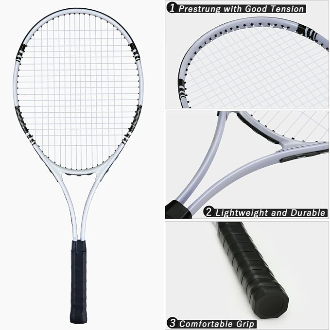 UUBEMM Tennis Rackets 2 Players Recreational for Adult,Lightweight Tennis Racquets for Beginner Student Training,Tennis Racket Set with Carrying Cover Bag,Grip Tapes,Tennis Balls