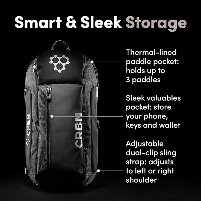 CRBN Pickleball Sling Bag - Pro Team Pickleball Bag - Water-Resistant Pickleball Paddle Bag Holds 3 Paddles, Balls & More