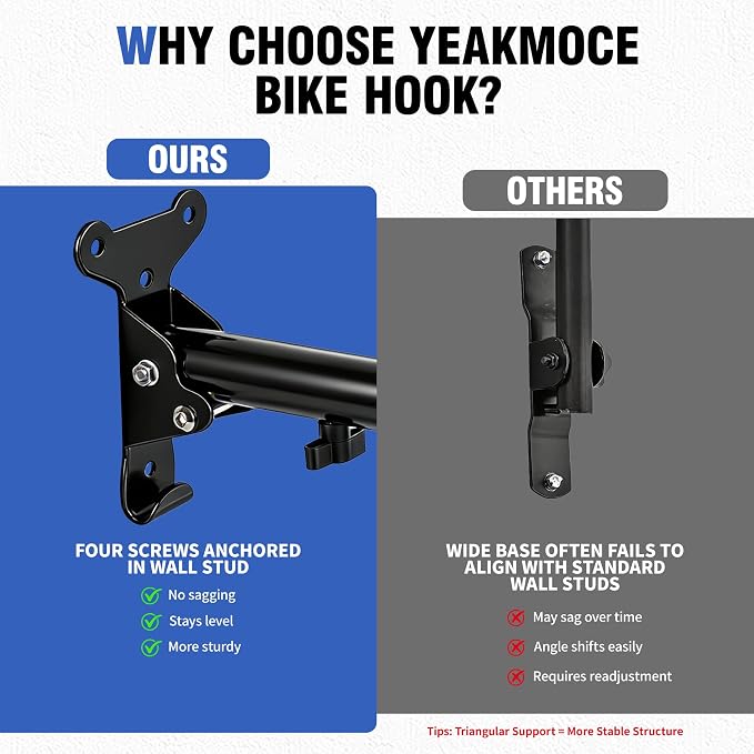 2 Pack Bike Wall Mount, Horizontal Bike Rack garage, Cycling Wall Mounted Holder Hook - Heavy-Duty Adjustable Bike Wall Hanger for Road, Mountain and Hybrid Bikes in Garage Apartment & Home