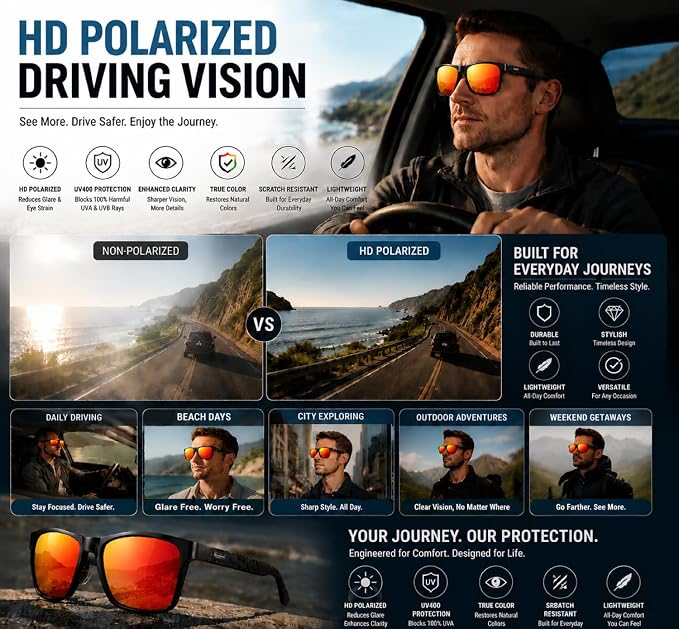 ROCKNIGHT Polarized Driving Sunglasses with Spring Hinges