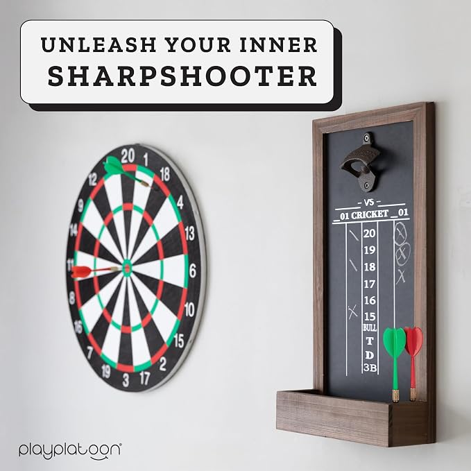 Play Platoon Dart Scoreboard & Darts Holder Wall Mount - Wood Score Board, Professional Darts Accessories, Dart Holder
