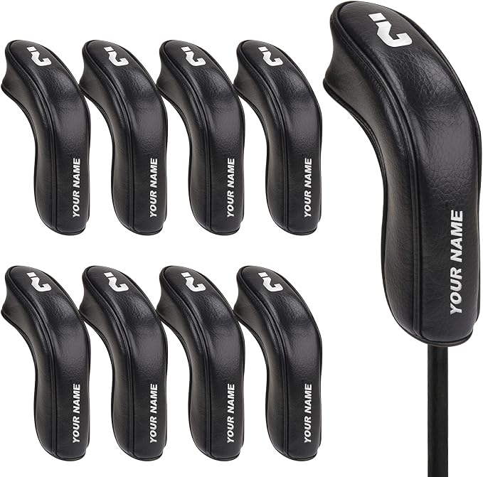 BIG TEETH Golf Hybrid Iron Head Cover 9Pcs, Long Hybrids Iron Covers Head Covers Set, Golf Club Covers W/Big NO. Fits for Cleveland Launcher Cobra T Rail Hybrid Irons