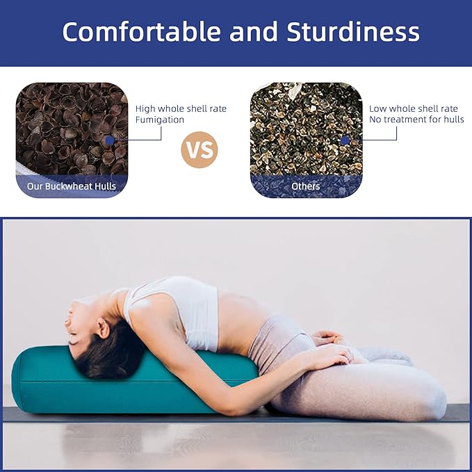 Organic Buckwheat Bolster(24X9 in) Yoga Bolster Supportive Yoga Cushion for Restorative Yoga Accessories Meditation Pillow Reading Pillow Floor Pillow Large Round Cylinder