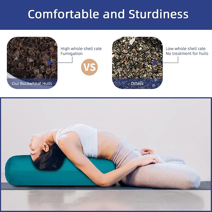 Organic Buckwheat Bolster(24X9 in) Yoga Bolster Supportive Yoga Cushion for Restorative Yoga Accessories Meditation Pillow Reading Pillow Floor Pillow Large Round Cylinder