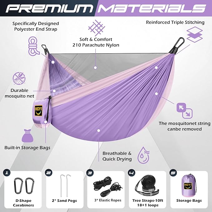 Camping Hammock Mosquito Net,Double & Single Portable Hammocks for Kids Hammocks with 2 Tree Straps,Hammock Tent for Travel Camping,Camping Accessories for Indoor Outdoor Hiking Backpacking