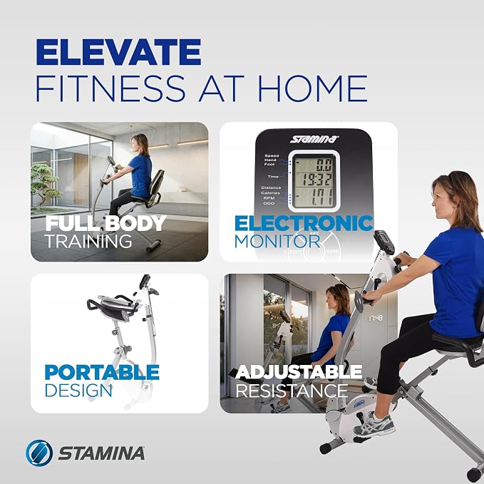 Stamina Recumbent Exercise Bike with Arm Workout - Fitness Bike with Smart Workout App - Recumbent Exercise Bike for Home Workout - Up to 250 lbs Weight Capacity