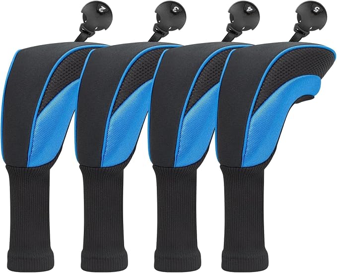 Golf Club Head Covers for Woods 3/4/5/6 Pieces Long Neck Mesh Sports Golf Club Headcovers Set with Interchangeable No. Tags 3 4 5 6 7 X Golf Accessories for Men Women