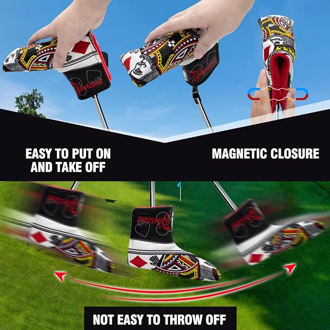 Golf Club Covers Poker Diamond King Driver Cover Fariway Wood Headcover 3 Hybrid Head Covers Blade Putter Cover Mallet Putter Haedcovers with Magnetic Closure for Most Brand