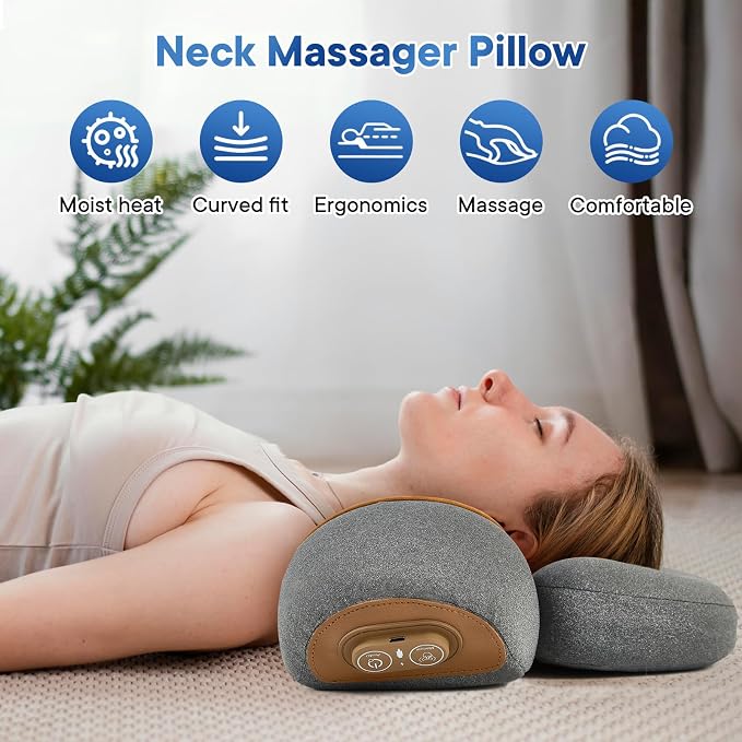 Upgraded Neck Massager Pillow, 3-in-1 Neck Massager, Traction Massage with Heat, Neck Pillow for Shoulder Pain, Deep Tissue Pain Relief, Rechargeable TheraPillow, Gifts for Women/Men